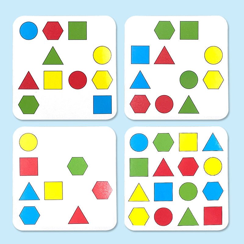 ShapeBattle interactieve speelset met kaarten en vormen, ideaal voor het ontwikkelen van cognitieve vaardigheden.
