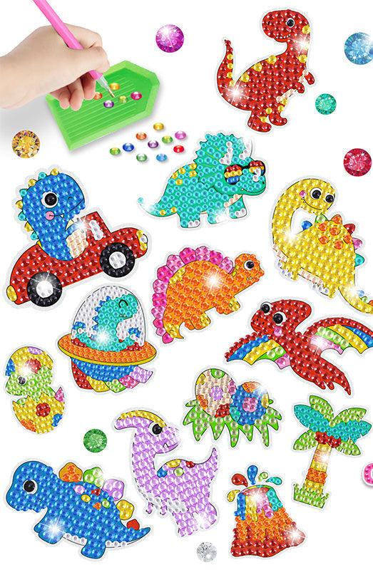 Afbeelding toont "DinoCraft - Diamant Schilderen Doe-Het-Zelf Set Voor Kinderen", een activiteitenset waarmee kinderen schitterende kunstwerken kunnen maken.