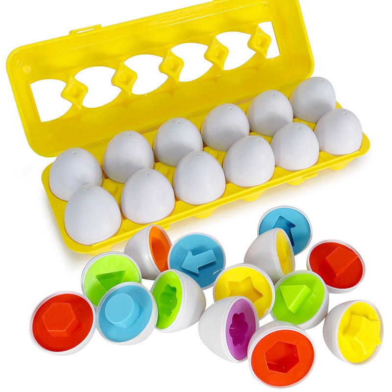 PuzzleEggs praktische educatieve set met eieren om vormen en kleuren te leren herkennen.
