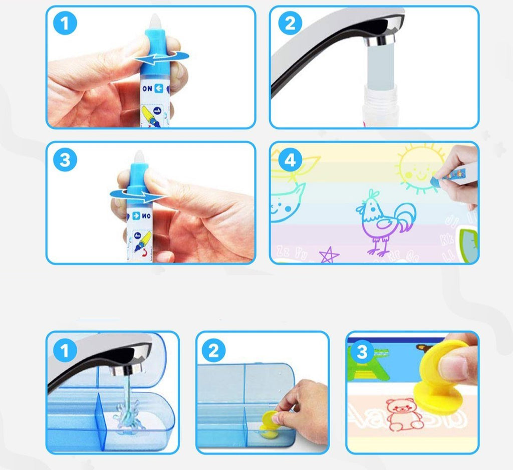 SplashArt water tekenmat voor kinderen, ideaal voor het stimuleren van creativiteit en verbeelding zonder rommel.
