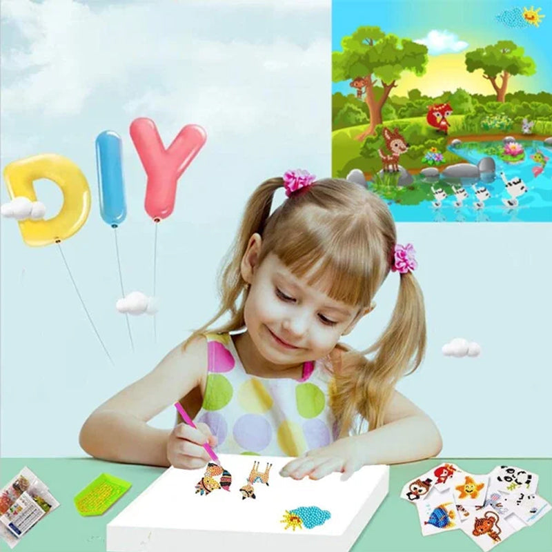 Afbeelding toont "DinoCraft - Diamant Schilderen Doe-Het-Zelf Set Voor Kinderen", een leuke knutselset voor jonge kunstenaars.