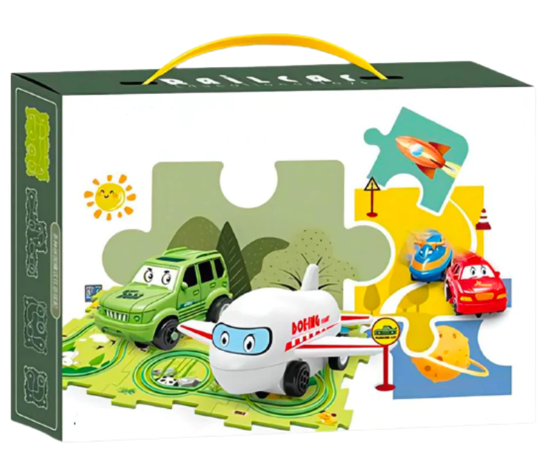 PuzzleRace voertuig puzzelset - Interactieve voor kinderen, ontworpen om motorische vaardigheden te stimuleren.