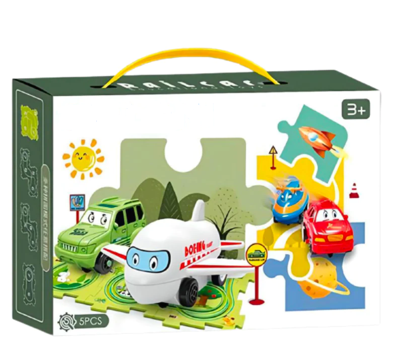 Interactieve voertuig puzzelset voor kinderen - PuzzleRace, ideaal voor spelenderwijs leren en bouwen.