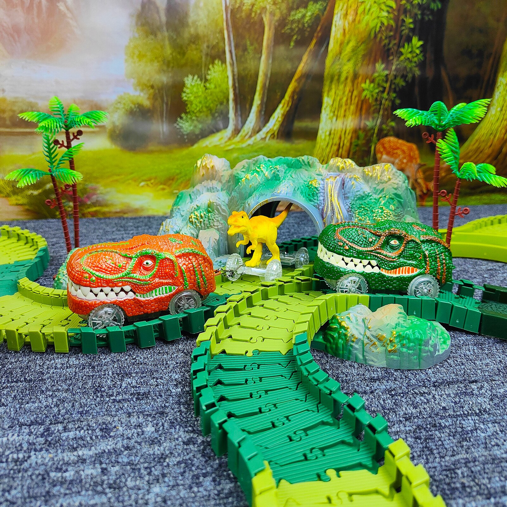 Educatieve Dinosaurus Racebaan met interactieve onderdelen.