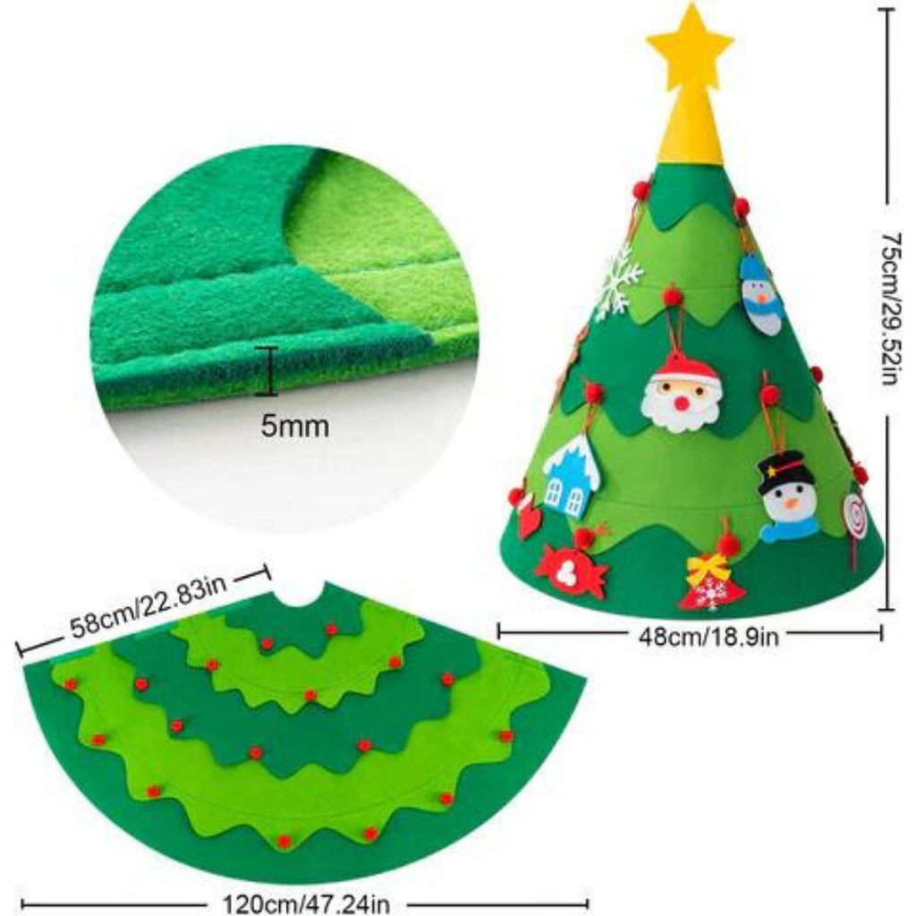 Viltboom kindvriendelijke kerstdecoratieset van vilt, perfect voor speelplezier en familieactiviteiten.
