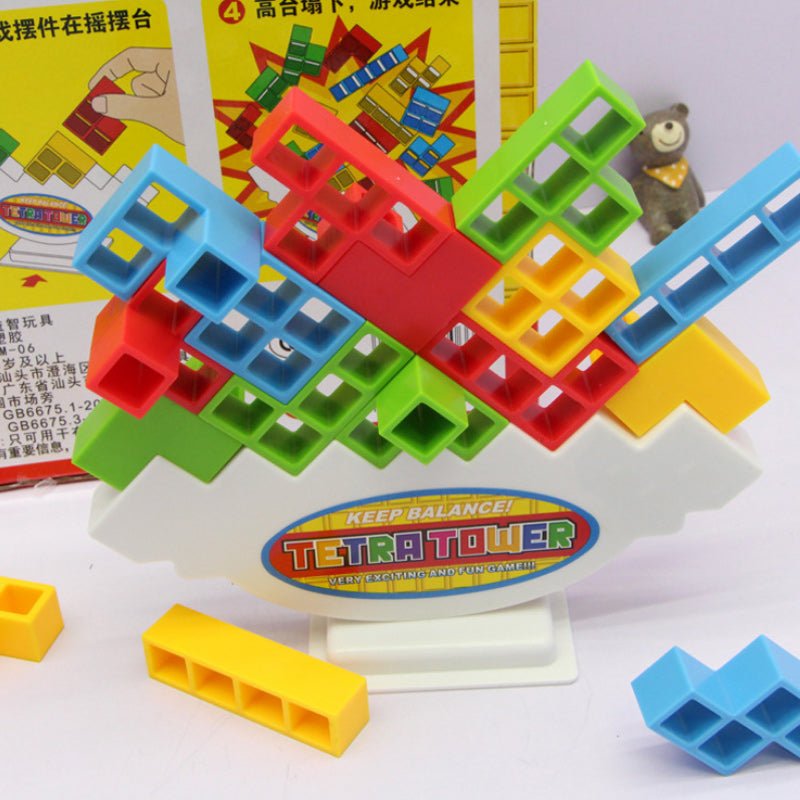 BalanceCraft tetra toren spel, ontworpen om balans en fijne motoriek te bevorderen.
