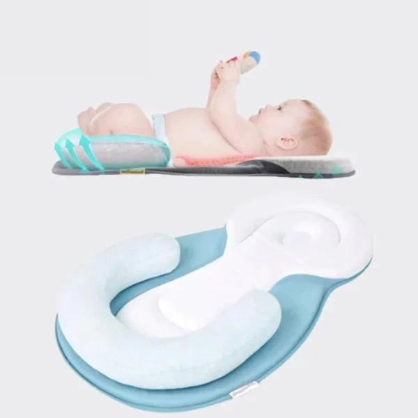 SleepBaby draagbaar babynestje, ontworpen om de vorming van een plat hoofdje te voorkomen en een veilige slaapplek te bieden.

