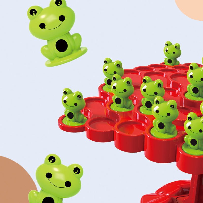 Interactief kinderspel met balansuitdagingen en kikkers.
