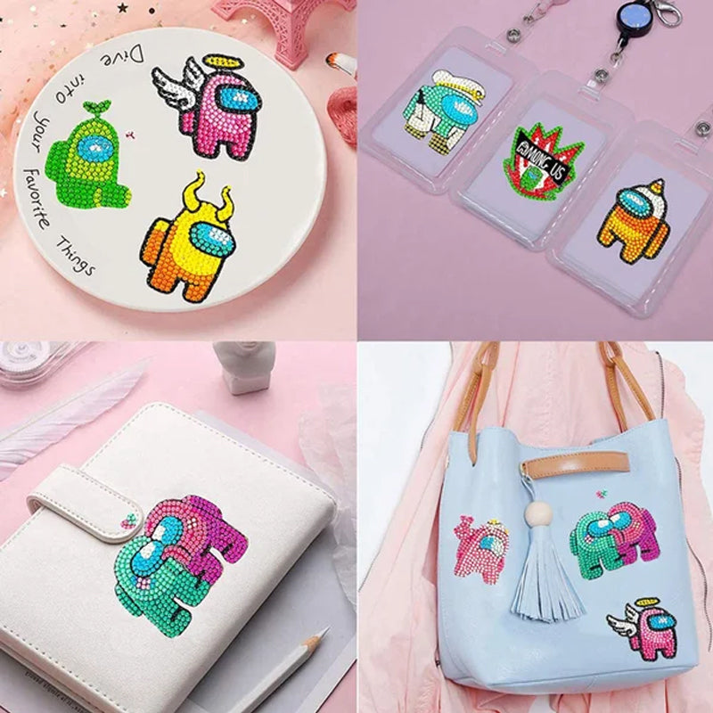 Illustratie van "DinoCraft - Diamant Schilderen Doe-Het-Zelf Set Voor Kinderen", een unieke manier om kunstwerken met diamanteffecten te creëren.
