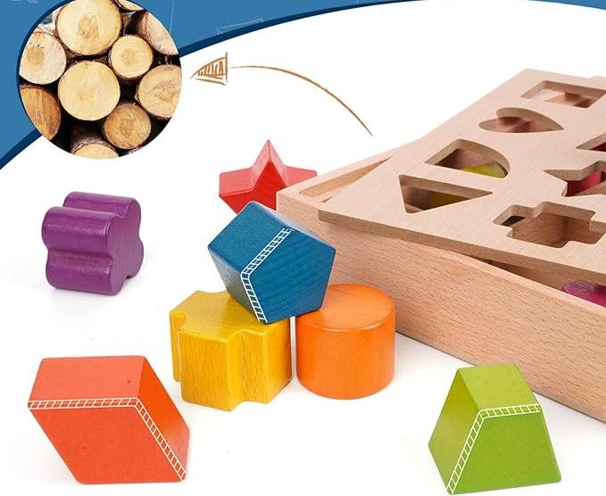 Laat kinderen spelenderwijs leren met de ShapeFit - Houten Vormensorteer Speelset Voor Kinderen.