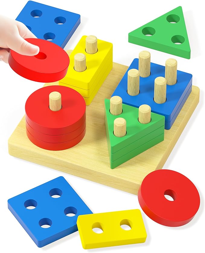 PlayShapes - Houten Vormensorteer Speelgoed Voor Peuters, ideaal voor het leren van vormen en kleuren.