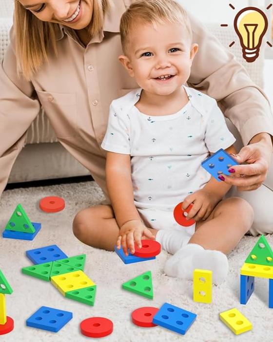 Laat je peuter ontdekken en sorteren met de PlayShapes - Houten Vormensorteer Speelgoed Voor Peuters.