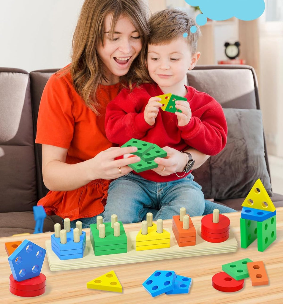 ShapeStack - Educatief Sorteer- En Telspel Voor Kinderen, ideaal voor het stimuleren van vorm- en kleurherkenning.