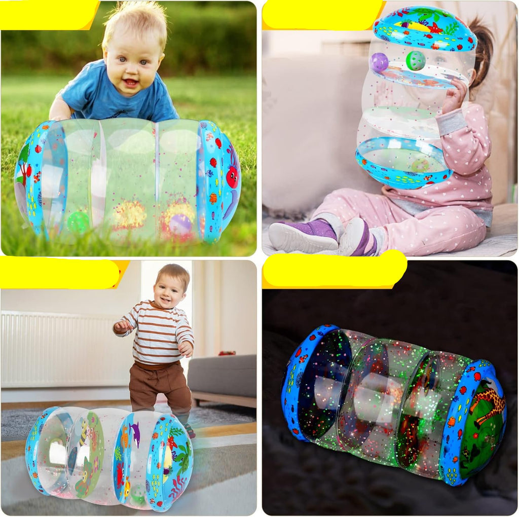 Laat je baby ontdekken en spelen met de RollPlay - Opblaasbare Speelrol Voor Baby's Met Kleurrijke Illustraties.