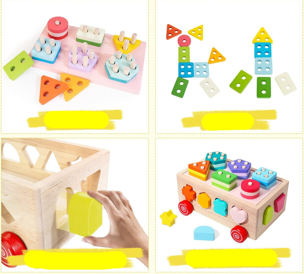 Laat je kind ontdekken en creëren met de ShapeCart - Houten Sorteer- En Blokkenwagen Voor Kinderen.