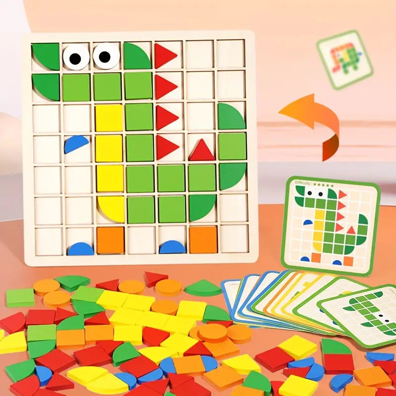 MosaicMagic - Houten Mozaïek Puzzelset Voor Kinderen, ontworpen om logisch denken en kleurherkenning te bevorderen.