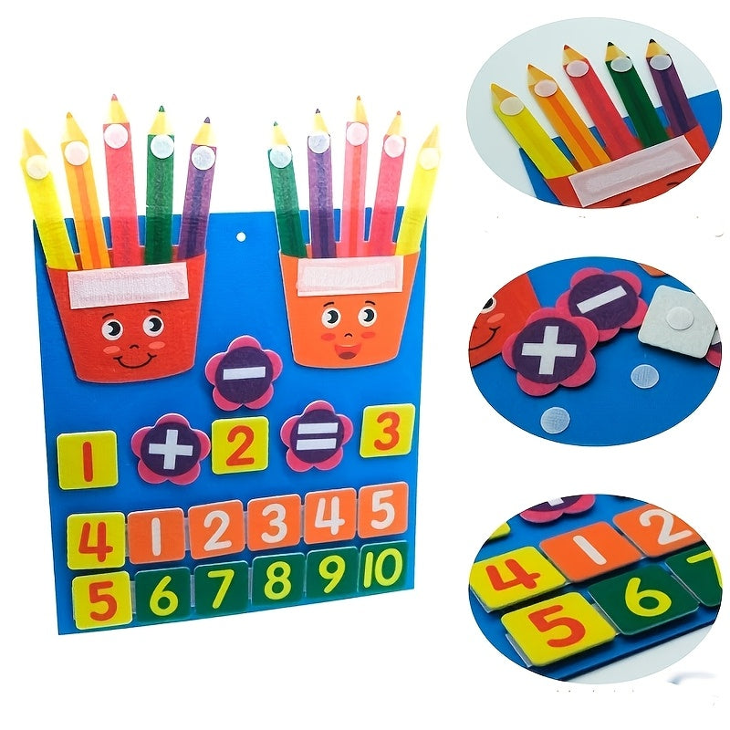 Felt Numbers wiskundig speelgoed, ontworpen om kinderen te ondersteunen bij het ontwikkelen van rekenvaardigheden.

