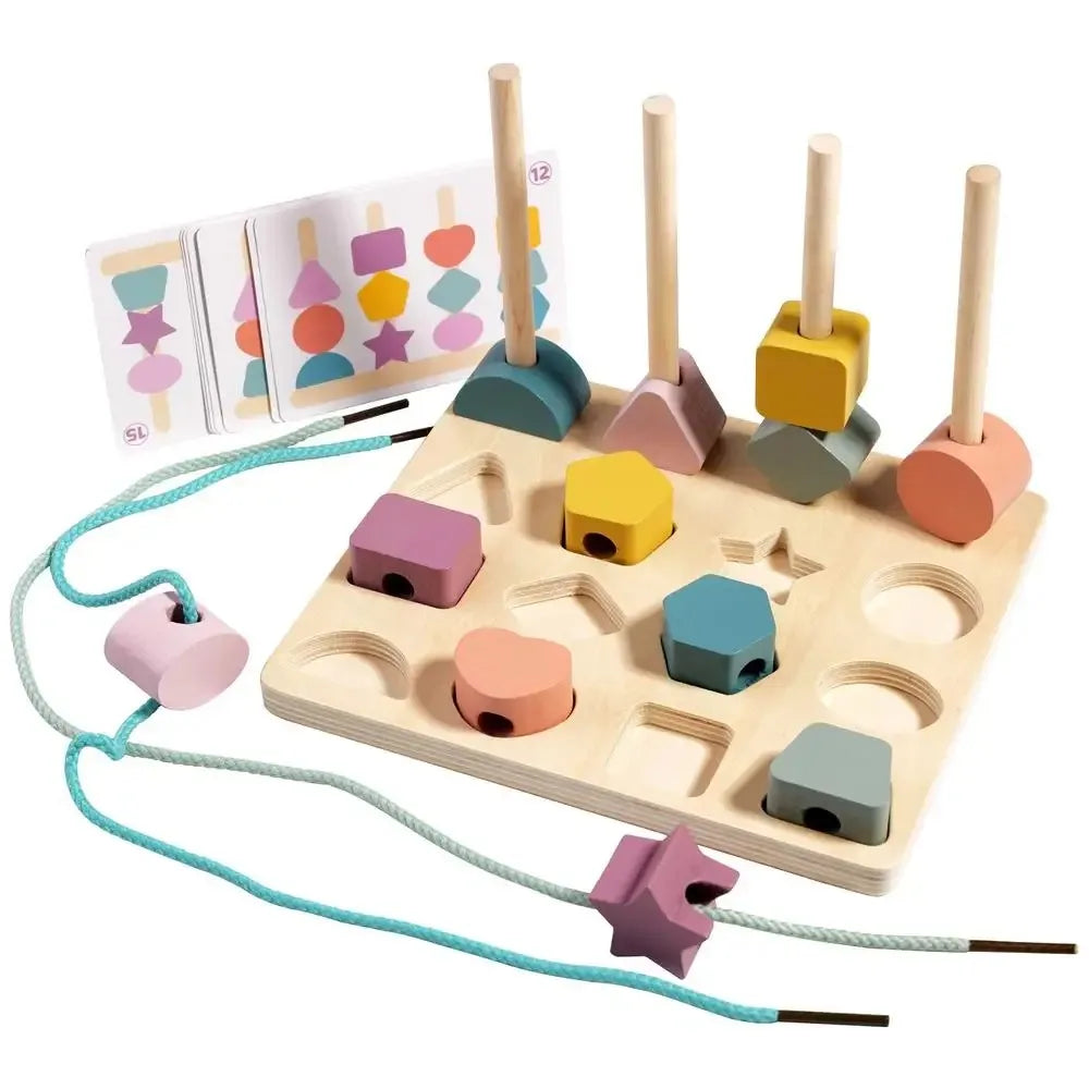 RijgVreugde Houten rijgblokken perfect voor educatief en fantasierijk spel.