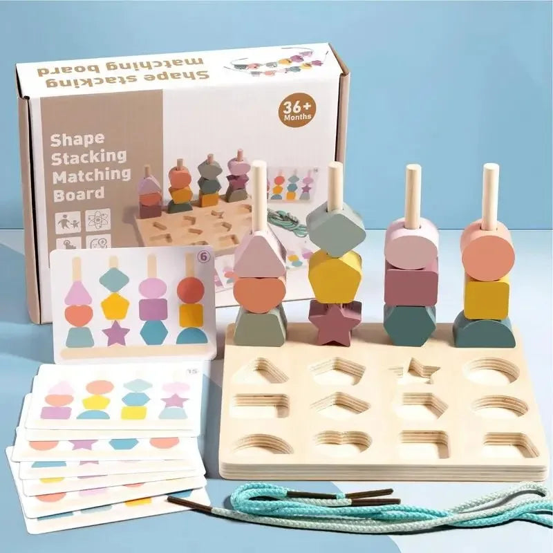 RijgVreugde Houten rijgblokken set waarmee kinderen spelenderwijs creativiteit ontwikkelen.