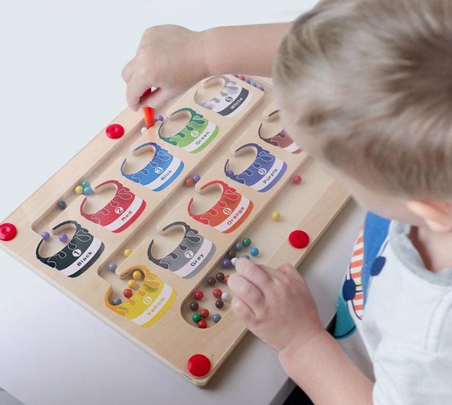Educatief houten sorteerbord om kleuren en vaardigheden te leren.