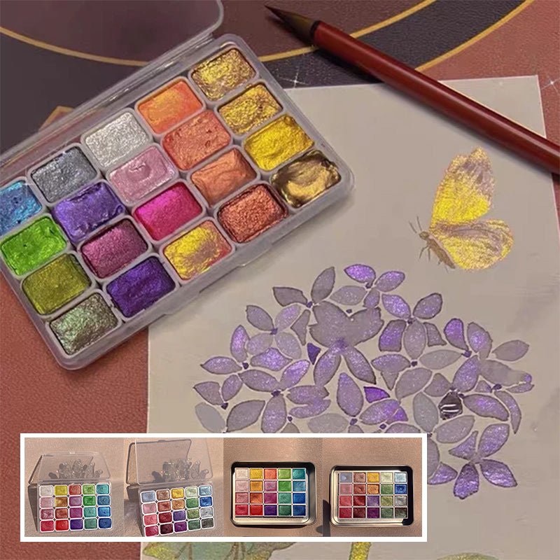 GlitzArt waterverf set met glanzende metallic kleuren, perfect voor creatieve en artistieke projecten.
