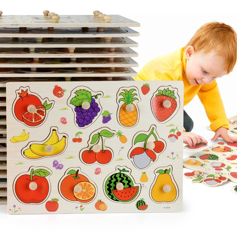 SmartWood educatief houten speelgoed met een fruitpuzzel speciaal ontworpen voor kinderen.
