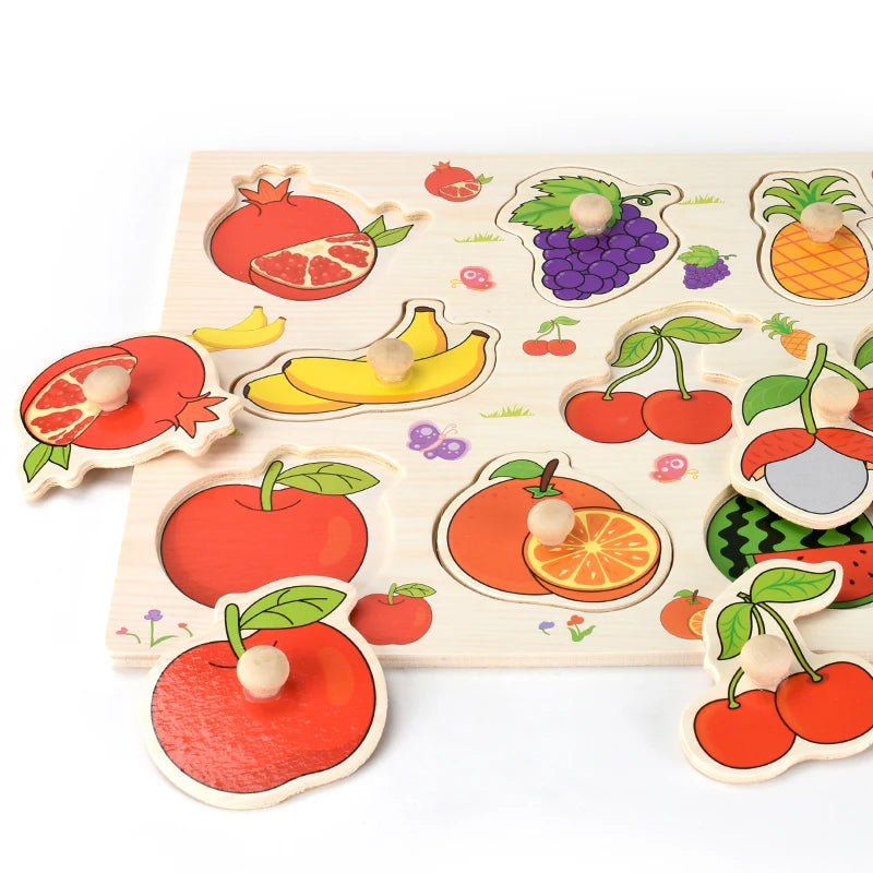 SmartWood houten puzzel met fruitthema die motorische vaardigheden en cognitie stimuleert.

