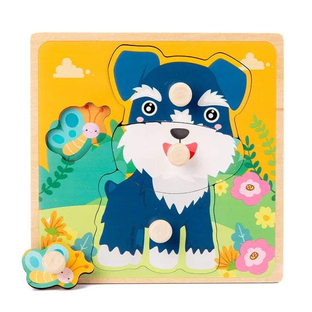 WoodGame puzzel met wilde dieren, ontworpen om kinderen op een leuke manier te laten leren en spelen.

