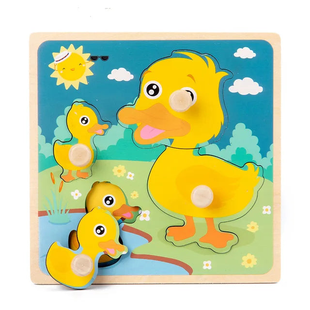 WoodGame puzzelspel, ontworpen om kinderen plezier te laten beleven aan het leren van dieren.

