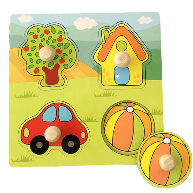 WoodGame kinderpuzzel, met wilde dieren thema, stimuleert logisch denken en concentratie.

