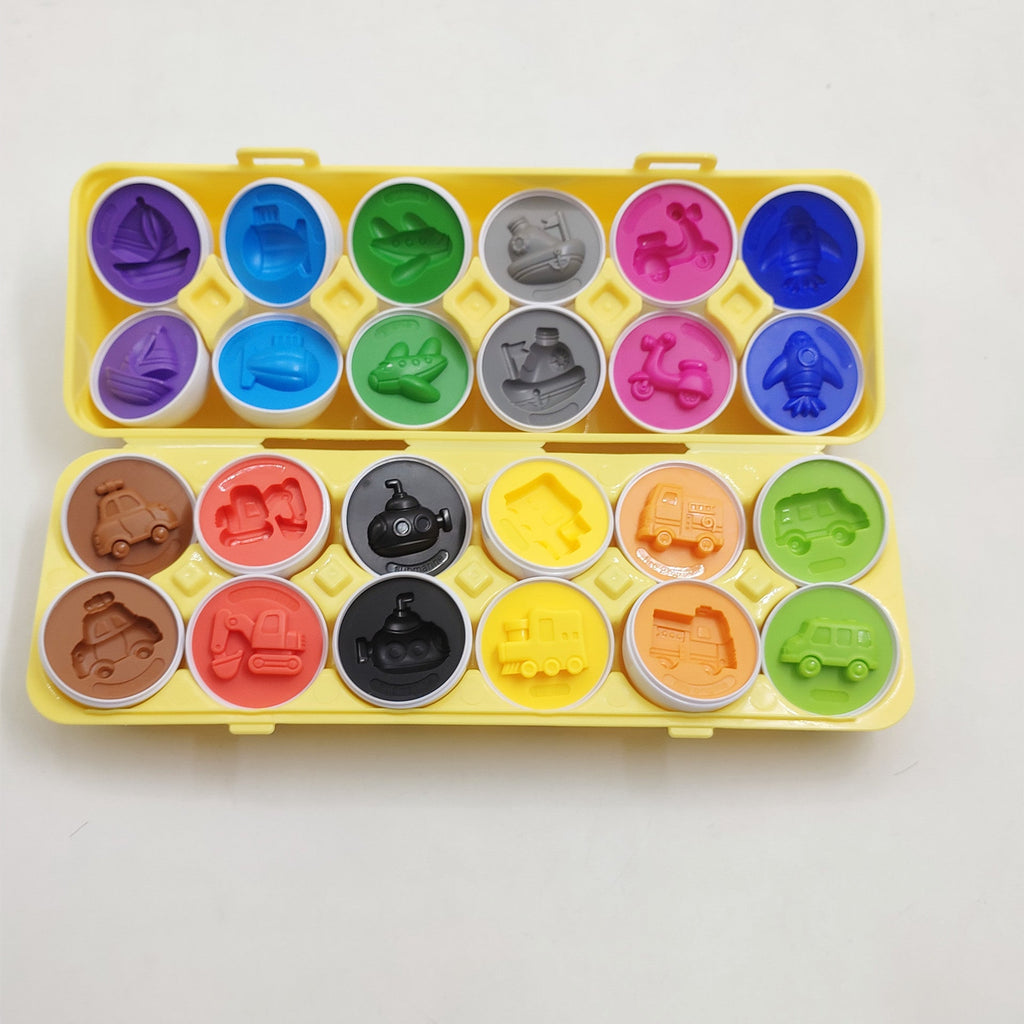 Educatief sorteringsspel met eieren, ideaal voor spelenderwijs leren.

