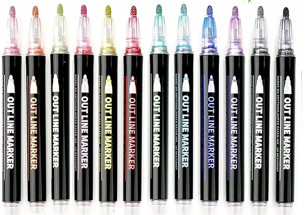 Visuele weergave van "OutlineMagic - Metallic Outline Marker Voor Creatieve Projecten", geschikt voor kunst, handlettering en meer.