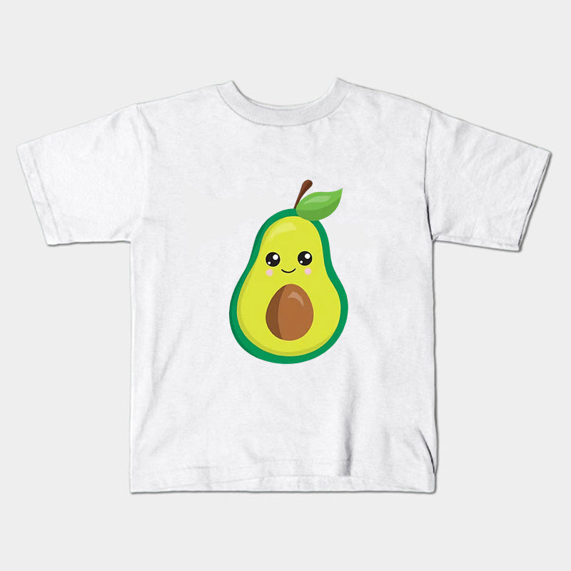 Close-up van de schattige avocado-illustraties op de shirts.