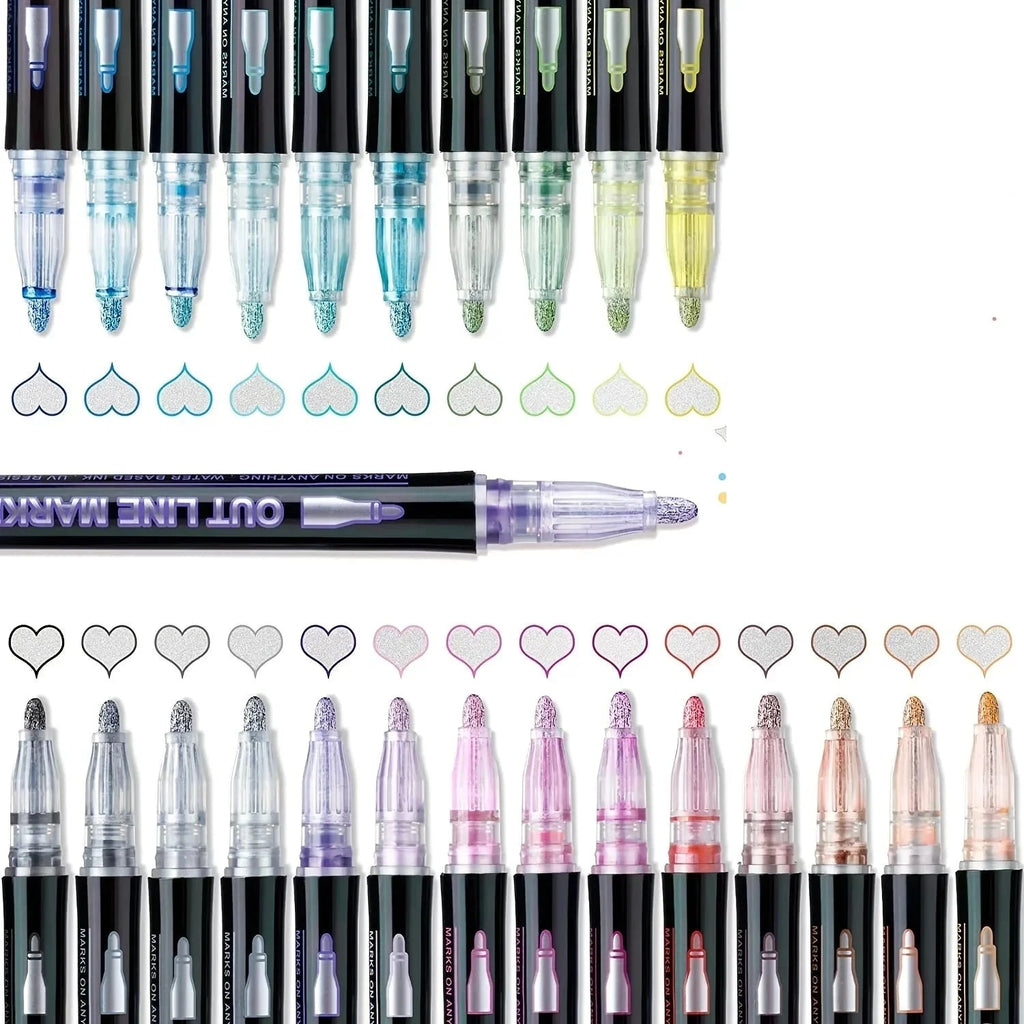 Illustratie van "OutlineMagic - Metallic Outline Marker Voor Creatieve Projecten", ideaal voor gedetailleerde metallic accenten in creatieve projecten.