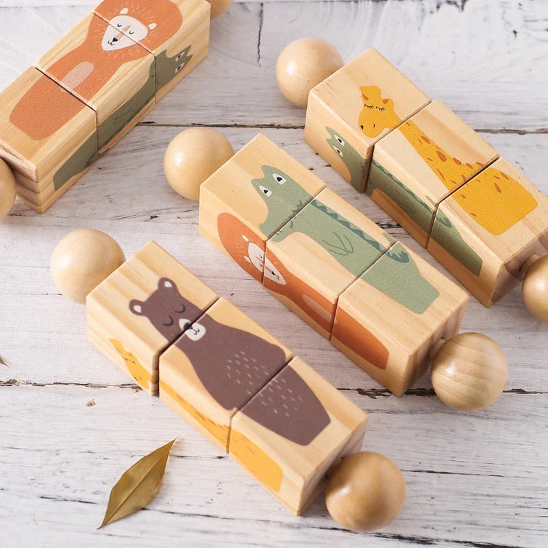 EcoDieren Speelse houten puzzelset die kinderen stimuleert om vormen en dieren te combineren.