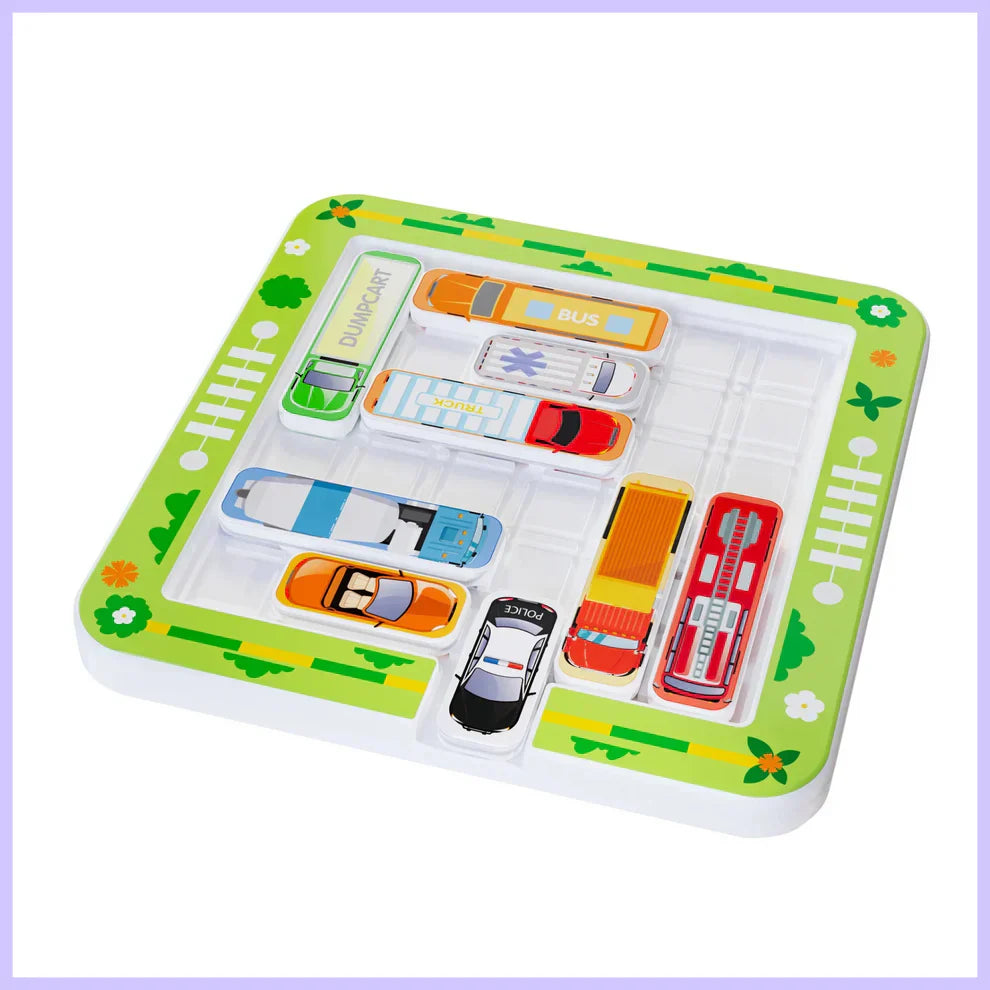 Overzicht van een speeltafel met doolhofpuzzel.