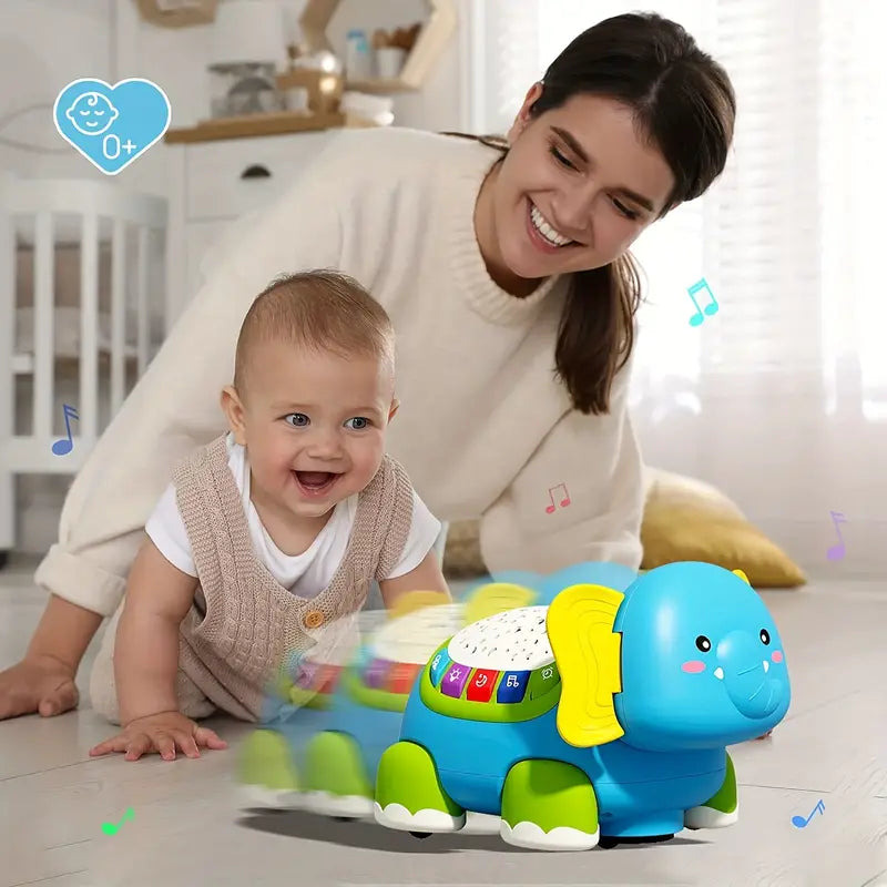 Laat je baby genieten van muziek en beweging met de RolliPhant - Muzikaal Kruipspeelgoed Olifant Voor Baby's.