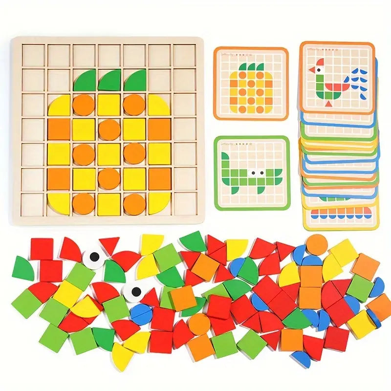 Zorg voor urenlang speelplezier met de MosaicMagic - Houten Mozaïek Puzzelset Voor Kinderen.