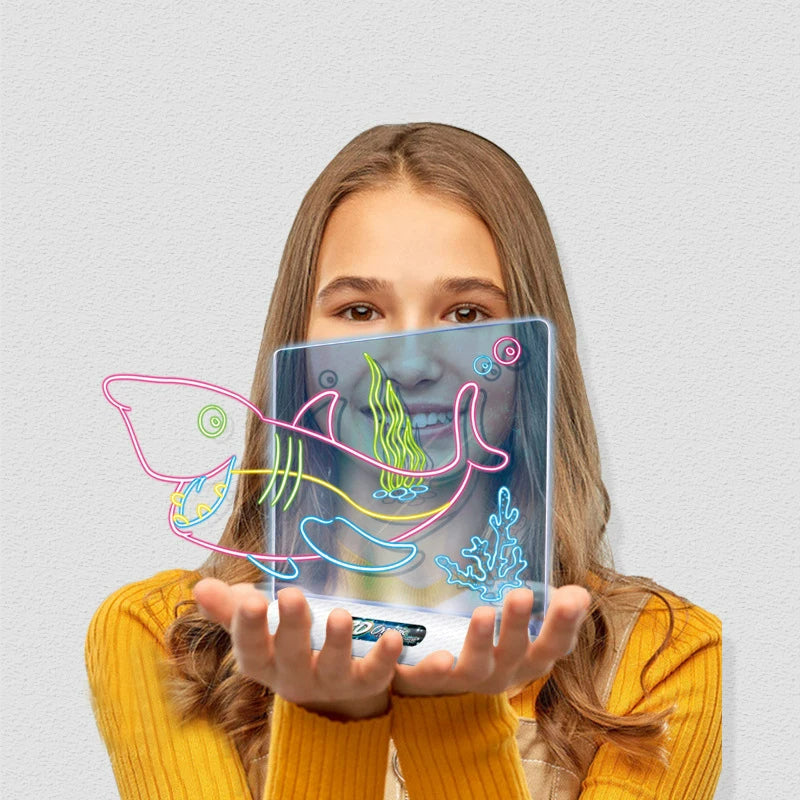 Presentatie van "3DMagic - Creatief Tekenbord Met 3D Effect Voor Kinderen", een interactief tekenbord voor jonge kunstenaars.