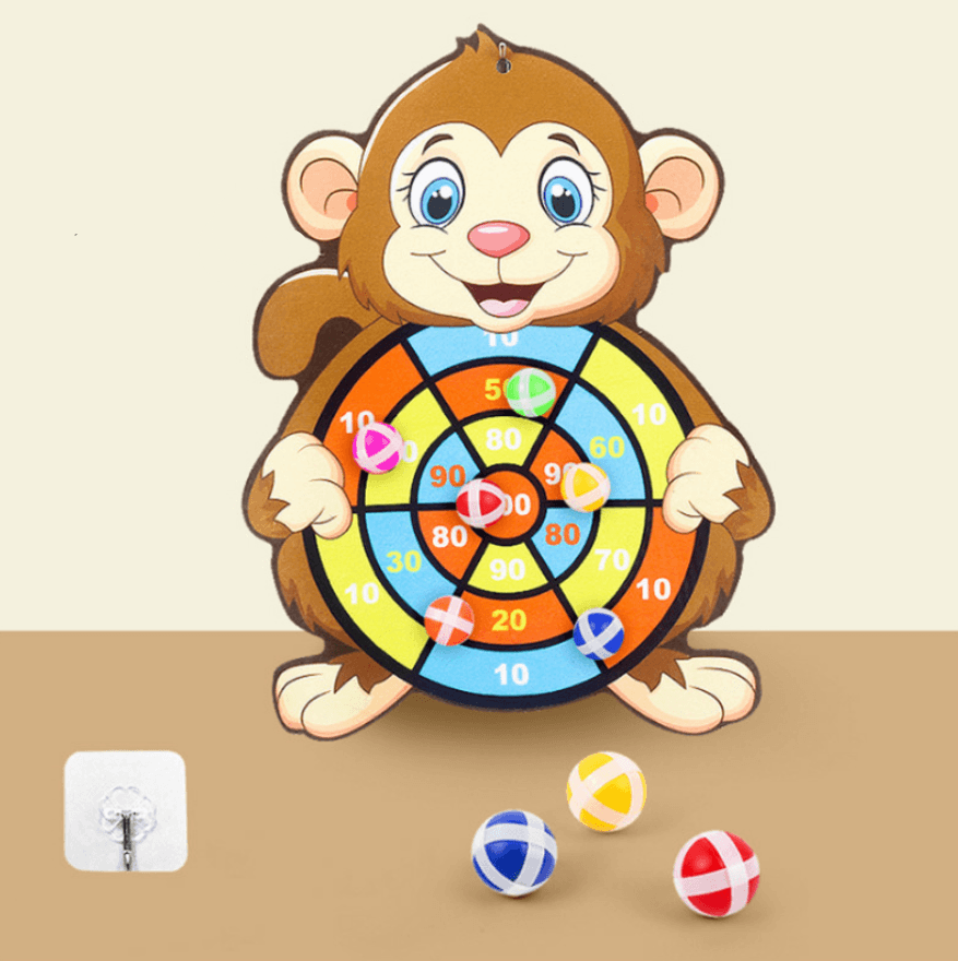 PlayTarget dartbord met een vrolijk dierenontwerp, perfect voor het ontwikkelen van hand-oog coördinatie bij kinderen.
