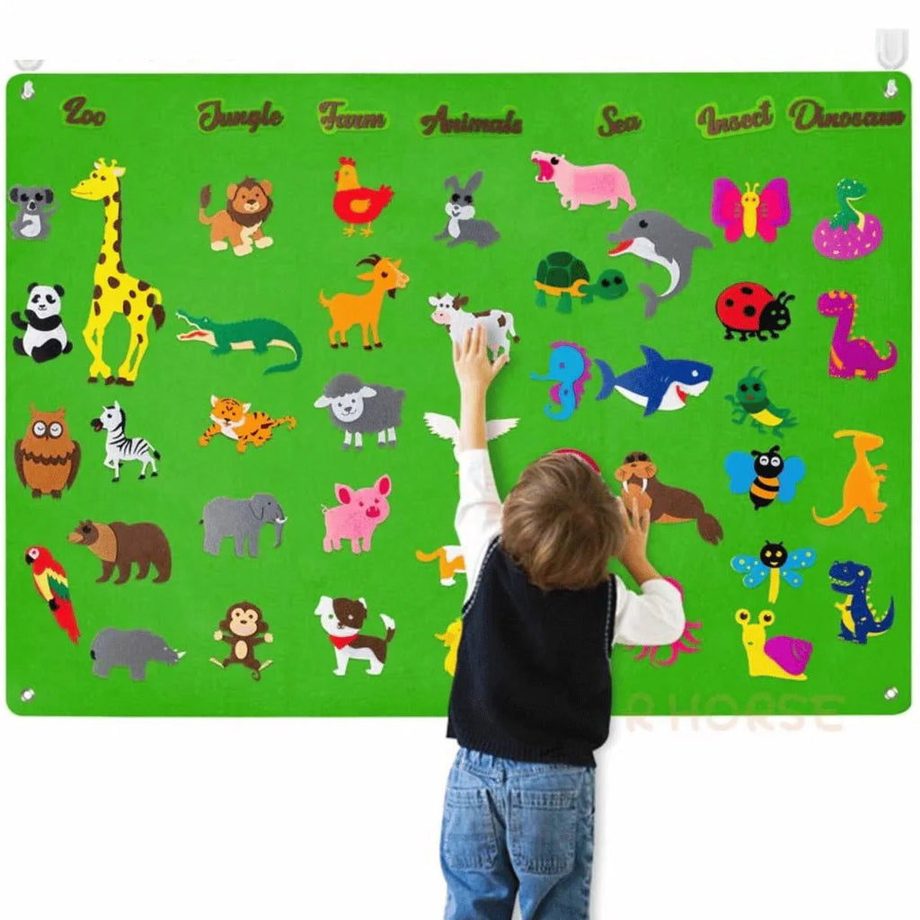DinoAdventure educatieve vilten achtergrond met dinosaurussen voor creatief plezier.
