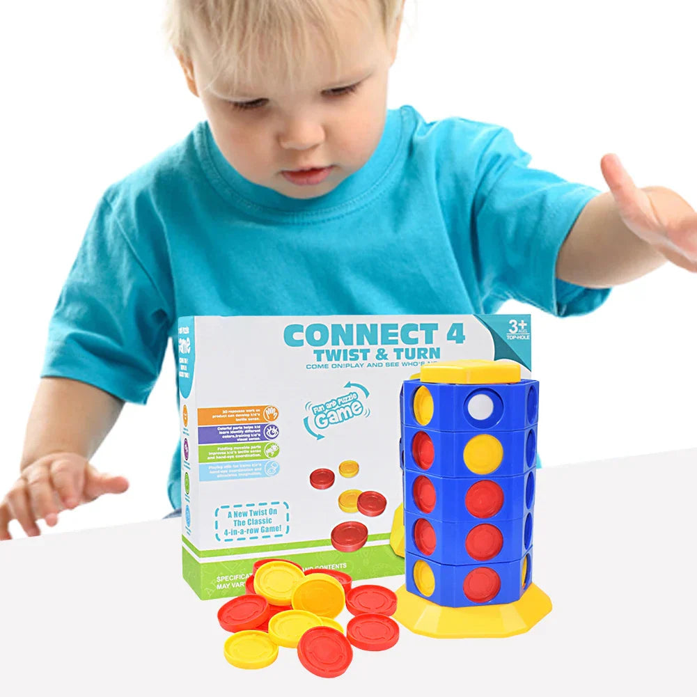 Kind speelt enthousiast met de TinkerToon 3D Vier-op-een-Rij Twist & Turn.