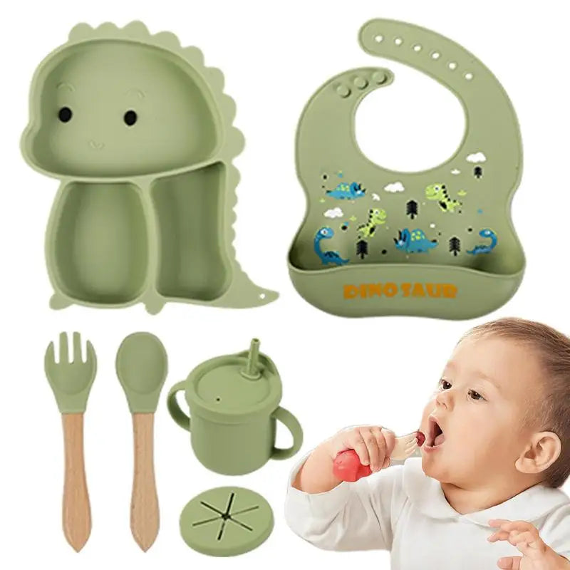 Babyservies set met zachte siliconen bestek voor comfortabel gebruik.