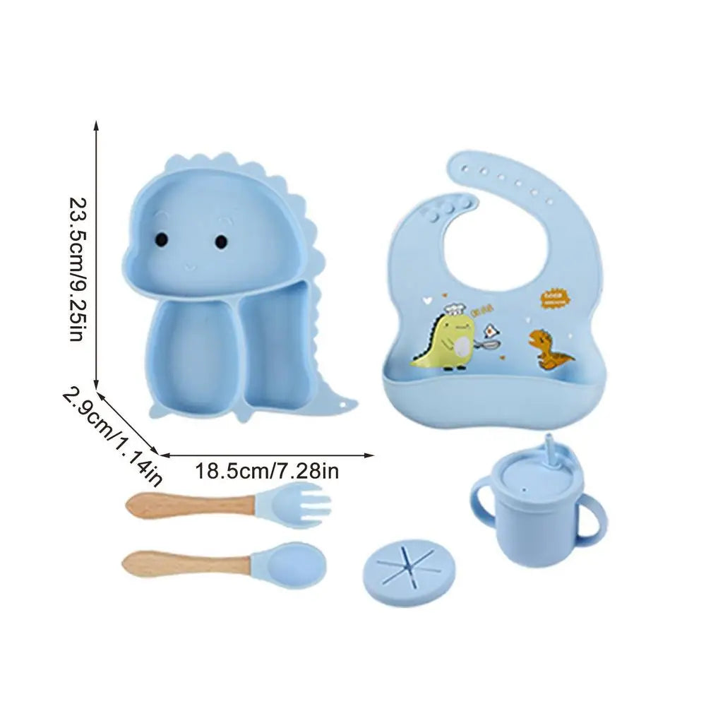 Siliconen babydinerset met een schattig dinosaurusontwerp.