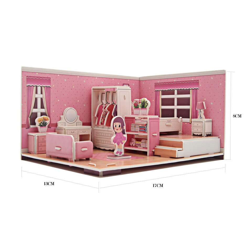 Gedetailleerd ingerichte mini-kamer met accessoires en decoratie.