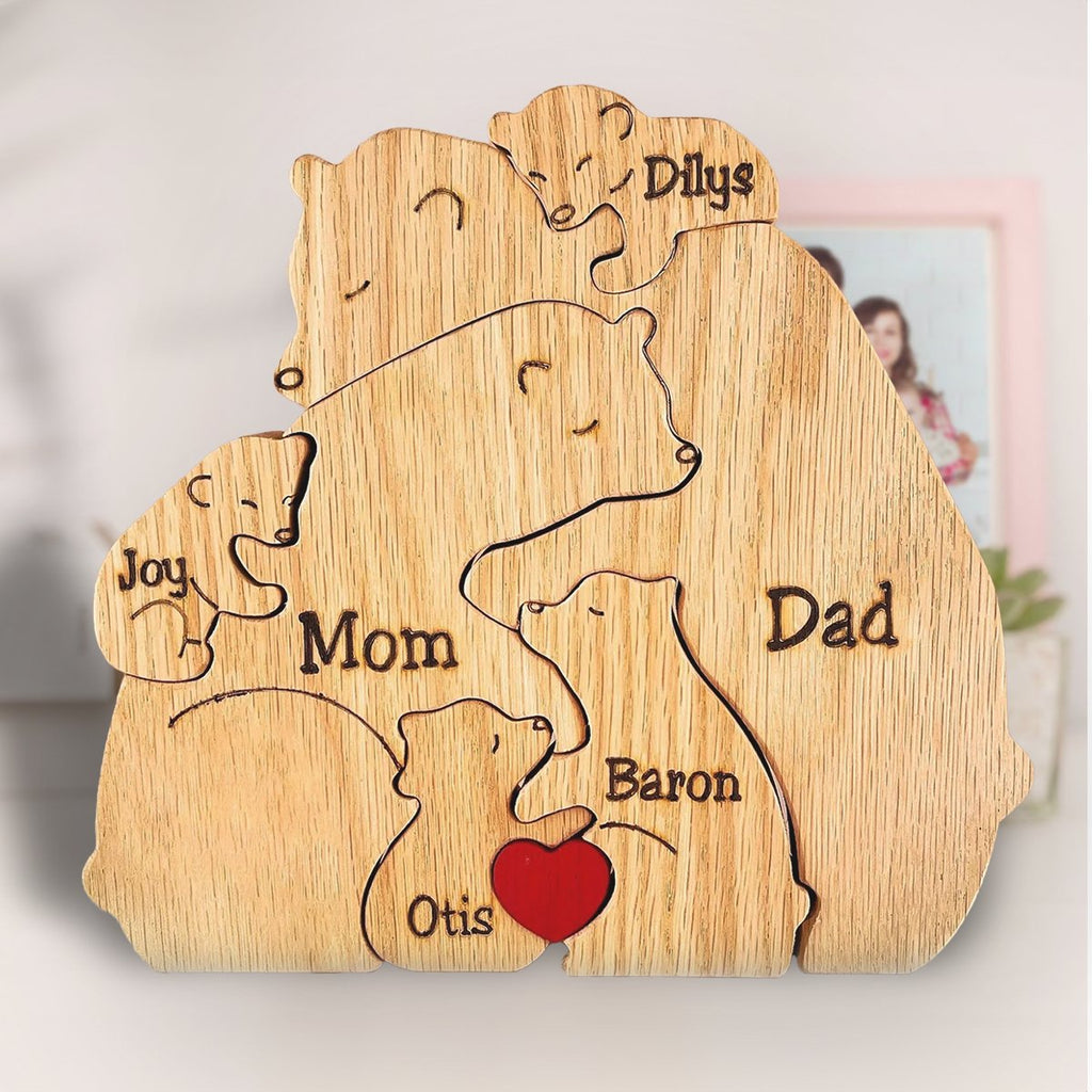 Houten puzzel gepersonaliseerd voor kinderen - BearFamily, een boeiende activiteit voor jonge puzzelaars.