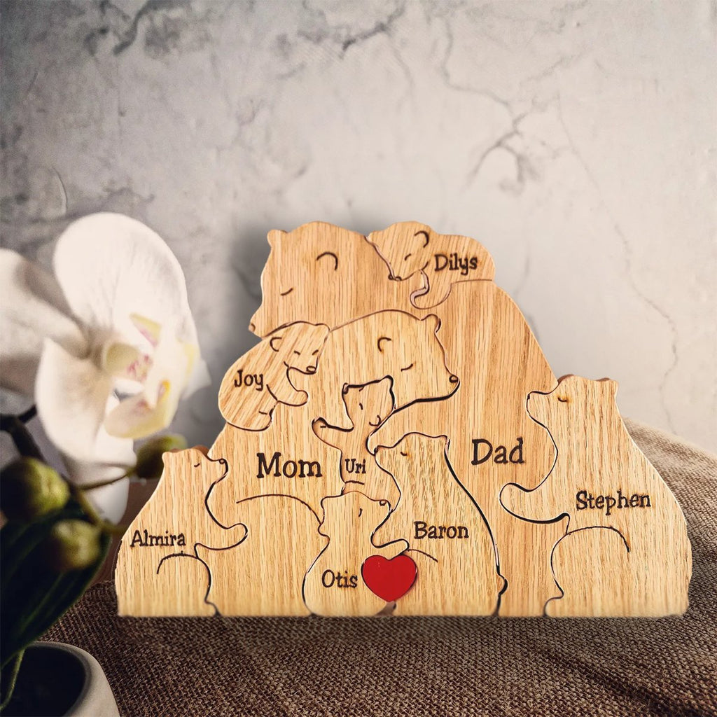 Gepersonaliseerde puzzel voor kinderen houten - BearFamily, ideaal om mee te spelen en te leren.