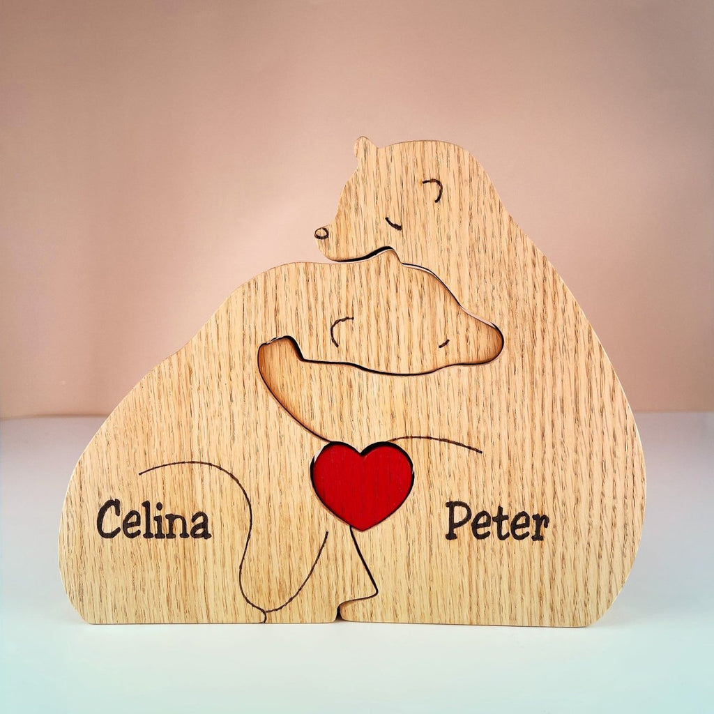 BearFamily gepersonaliseerde houten puzzel voor kinderen, perfect om vormen en patronen te ontdekken.