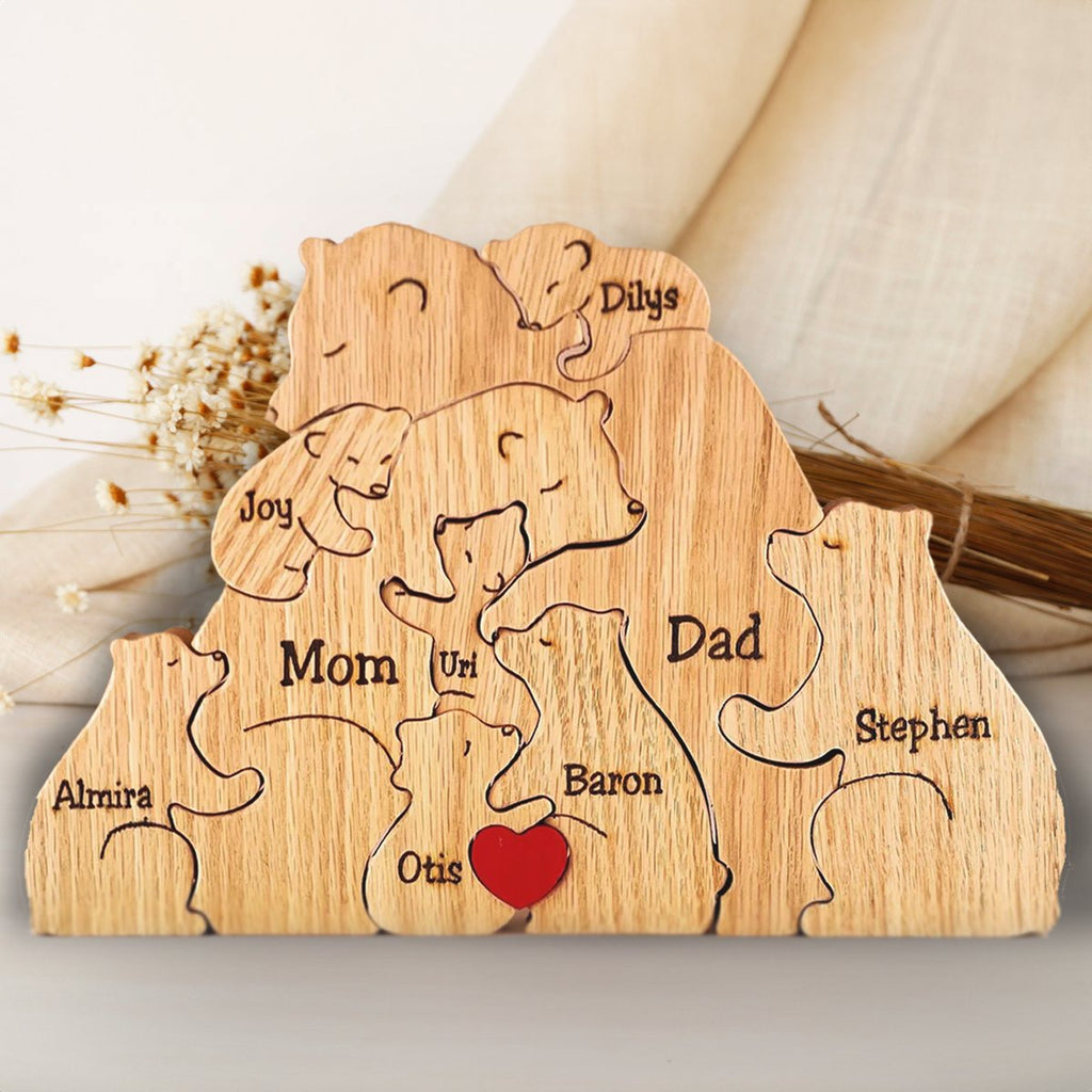 BearFamily gepersonaliseerd speelgoed - Houten puzzel voor kinderen, perfect voor familieplezier.