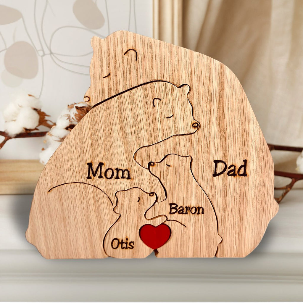 Kinderen houten puzzel - Gepersonaliseerde BearFamily, een duurzaam en uniek speelgoed.